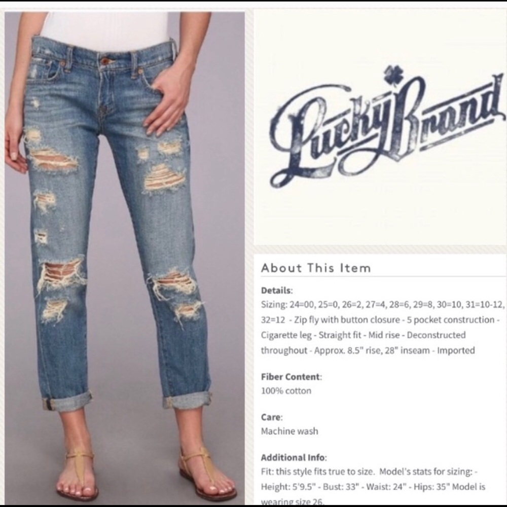 Lucky brand sienna cigarette ripped jeans size 30